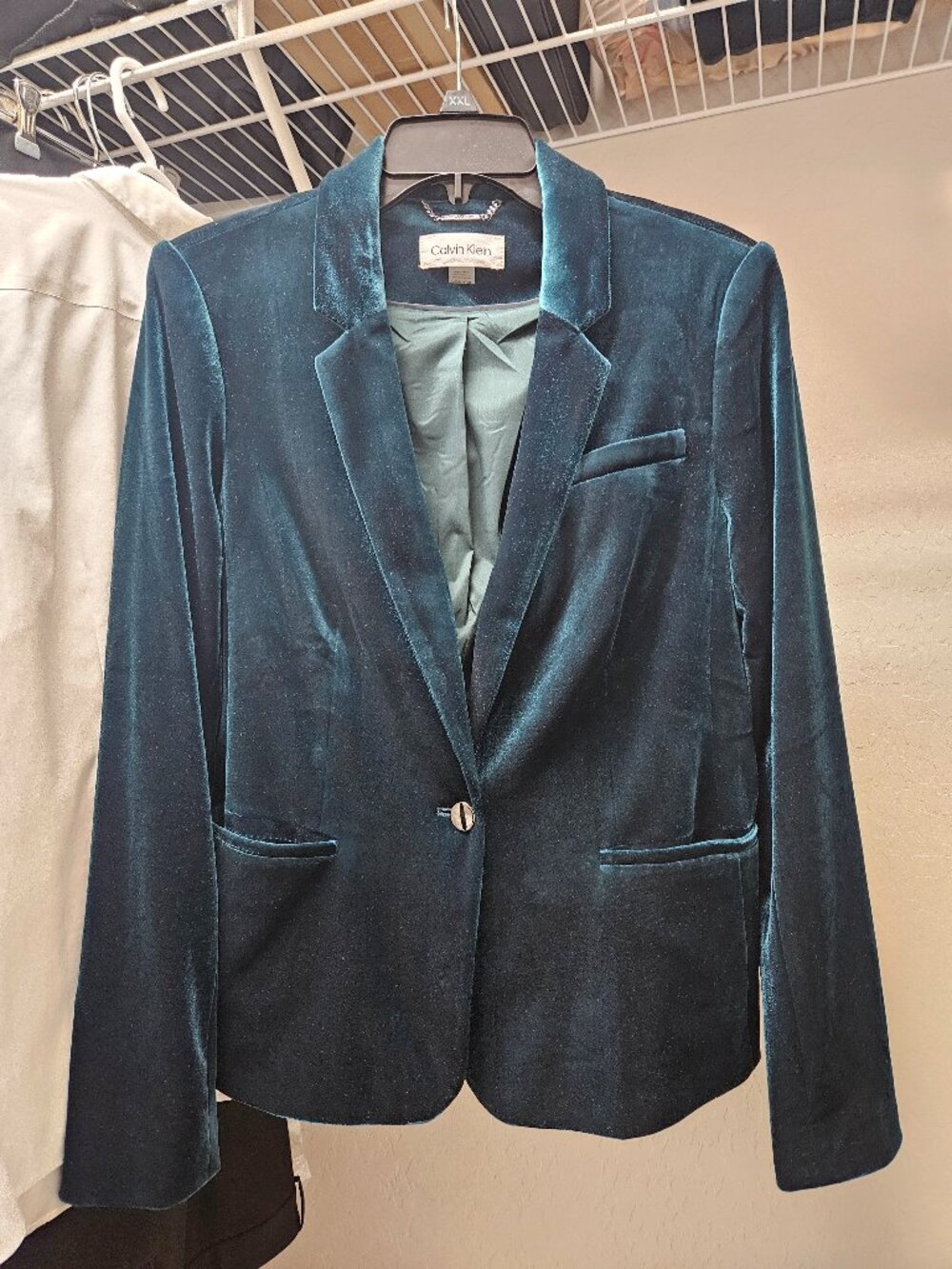 Calvin Klein One-Button Velvet Blazer - Green - 14 Petite